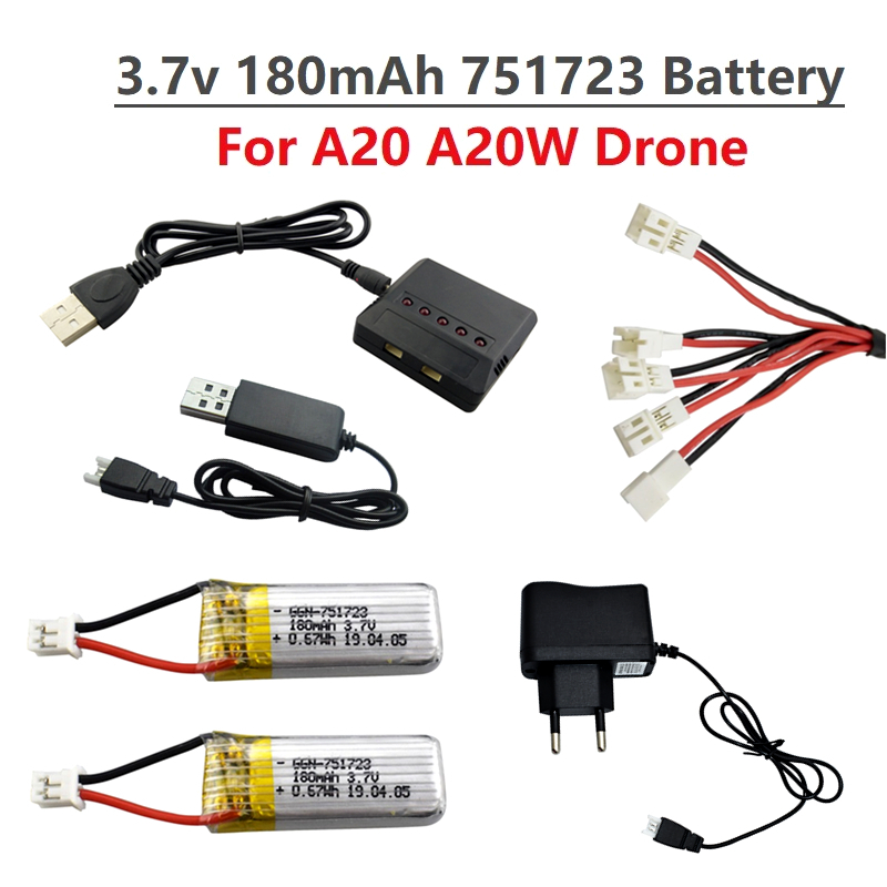 Drone Battery Li-Ion - แบตเตอรี่ลิเธียมโพลิเมอร์แท้ 3.7V 180mAh พร้อมที่ชาร์จ สำหรับโดรน A20